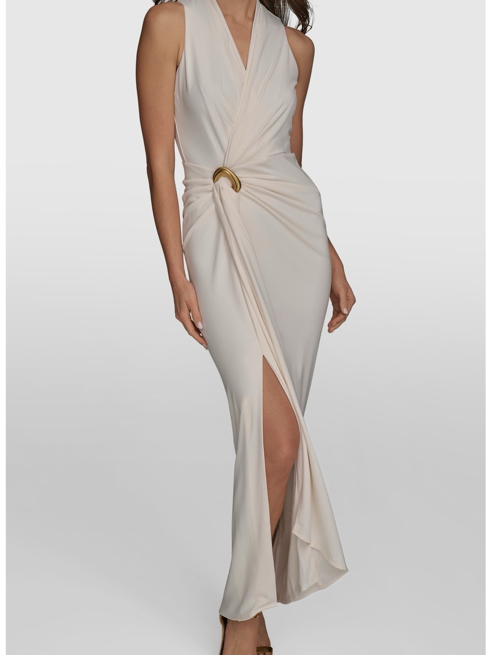 Donna Karan New York White / Off-White Ruched Maxi Gown Dress NWT -  Size 4